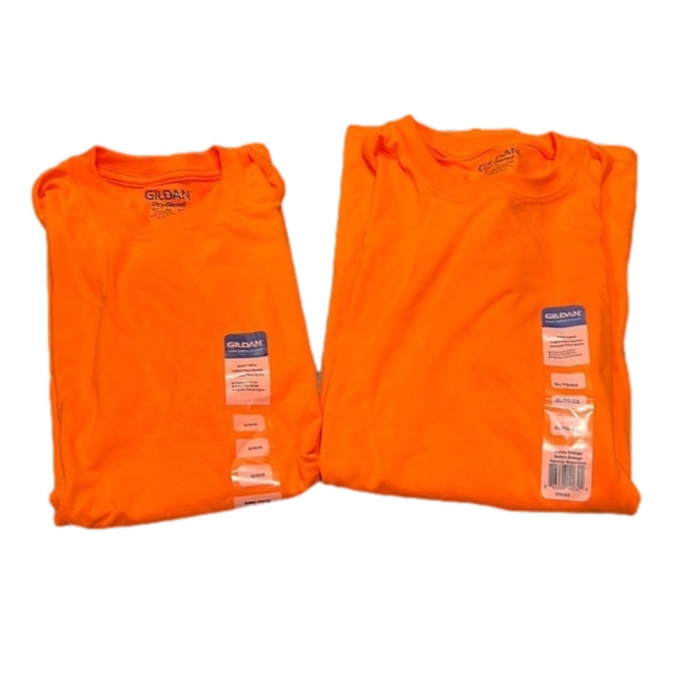 𝅺gildan neon orange tee shirts.  TWO